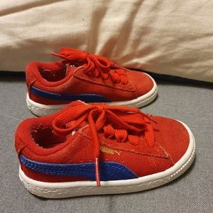 Red/blue suede Puma sneakers (baby/toddler size 7)